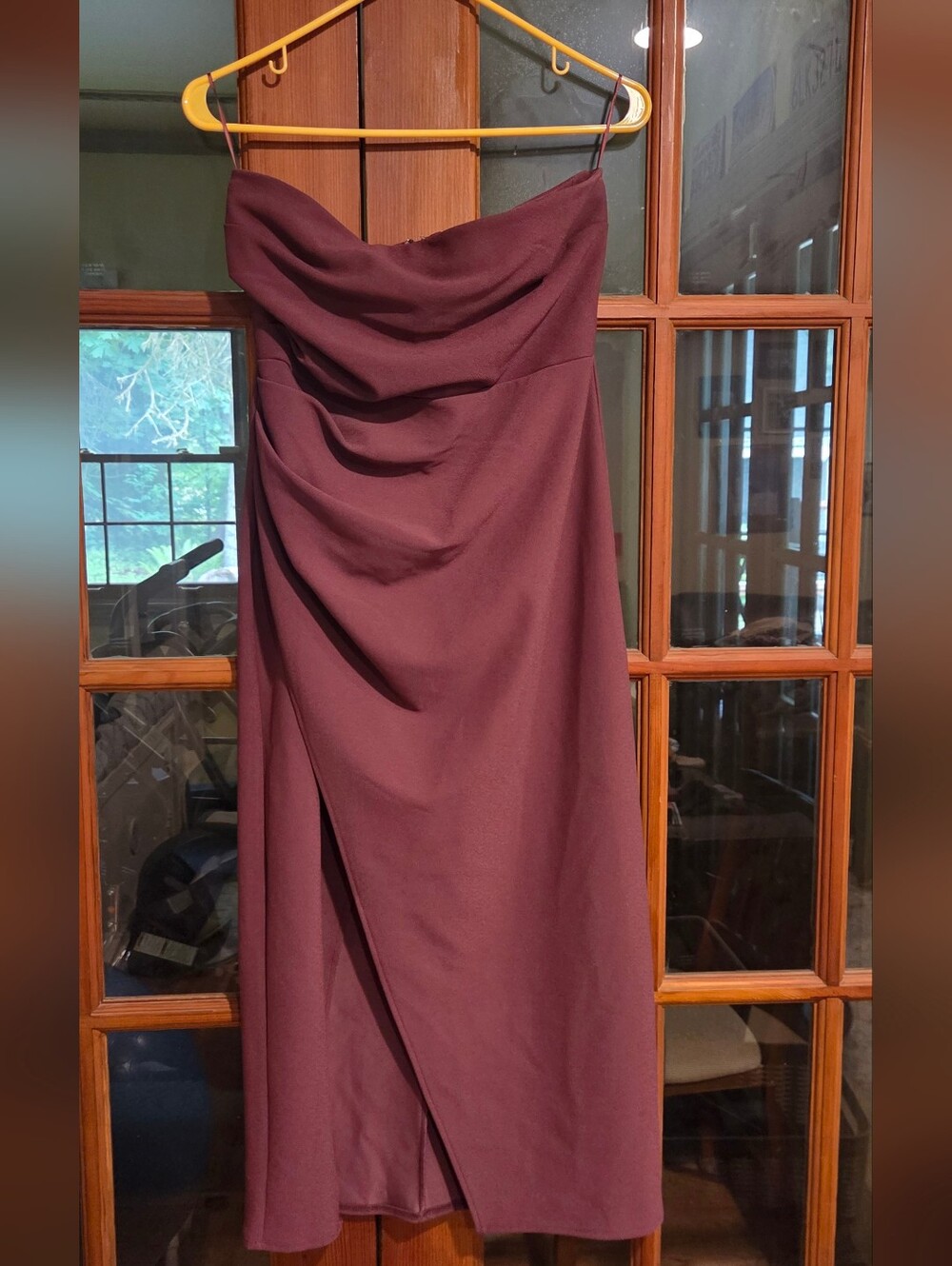 Abercrombie And Fitch Strapless Draped Evening Dress in Burgundy